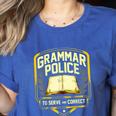 Grammar Police To Serve And Correct English Teacher Women's Heather T-Shirt Heather True Royal