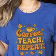 Groovy Coffee Teach Repeat Retro Teacher Women's Heather T-Shirt Heather True Royal Groovy Coffee Teach Repeat Retro Teacher Women's Heather T-Shirt Heather True Royal