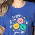 Groovy Happy To See Your Face Teacher School Appreciation Women's Heather T-Shirt Heather True Royal Groovy Happy To See Your Face Teacher School Appreciation Women's Heather T-Shirt Heather True Royal