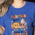 Groovy Pumpkin Spice Makes Teacher Nice Fall Thanksgiving Women's Heather T-Shirt Heather True Royal Groovy Pumpkin Spice Makes Teacher Nice Fall Thanksgiving Women's Heather T-Shirt Heather True Royal