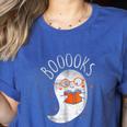 Halloween Cute Ghost Book Reading Teacher Women's Heather T-Shirt Heather True Royal