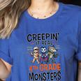 Halloween Teacher Creepin It Real With My 4th Grade Monsters Women's Heather T-Shirt Heather True Royal Halloween Teacher Creepin It Real With My 4th Grade Monsters Women's Heather T-Shirt Heather True Royal
