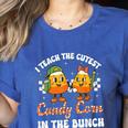 Halloween Teacher Cutest Candy Corn Groovy Spooky Teachers Women's Heather T-Shirt Heather True Royal