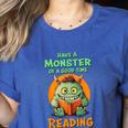 Halloween Teacher Librarian Monster Reading Books Men Women Kids Women's Heather T-Shirt Heather True Royal