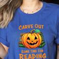 Halloween Teacher Librarian Pumpkin Reading Books Men Women Kids Women's Heather T-Shirt Heather True Royal