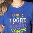 Halloween Teacher Will Trade Students For Candy Women Men Women's Heather T-Shirt Heather True Royal