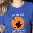 Halloween Teacher Witch Lets Eat Kids Punctuation Women's Heather T-Shirt Heather True Royal