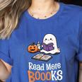 Halloween Teacher Women Cute Reading Ghost Read More Books Women's Heather T-Shirt Heather True Royal