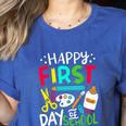Happy First Day Of School Teacher Back To School Student Women's Heather T-Shirt Heather True Royal Happy First Day Of School Teacher Back To School Student Women's Heather T-Shirt Heather True Royal