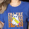 Happy Fri-Yay Friday Lovers Groovy Teacher Life Halloween Women's Heather T-Shirt Heather True Royal