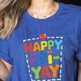 Happy Fri-Yay Teacher Life Weekend Pun Happy Friday Women's Heather T-Shirt Heather True Royal