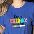 Happy Friyay Teacher School Friday Weekend Vibes Women's Heather T-Shirt Heather True Royal Happy Friyay Teacher School Friday Weekend Vibes Women's Heather T-Shirt Heather True Royal