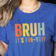 Happy Friyay Teacher Shirt Cute Teacher Fashion Bruh Fri-Yay Women's Heather T-Shirt Heather True Royal