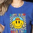 Happy To See Your Face Hippie Smile Back To School Teachers Women's Heather T-Shirt Heather True Royal Happy To See Your Face Hippie Smile Back To School Teachers Women's Heather T-Shirt Heather True Royal