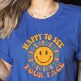 Happy To See Your Face Retro Happy Teacher Back To School Women's Heather T-Shirt Heather True Royal Happy To See Your Face Retro Happy Teacher Back To School Women's Heather T-Shirt Heather True Royal