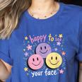 Happy To See Your Face Smile Face Teacher Back To School Women's Heather T-Shirt Heather True Royal Happy To See Your Face Smile Face Teacher Back To School Women's Heather T-Shirt Heather True Royal