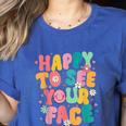 Happy To See Your Face Teacher Disco Ball Back To School Women's Heather T-Shirt Heather True Royal Happy To See Your Face Teacher Disco Ball Back To School Women's Heather T-Shirt Heather True Royal