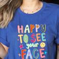 Happy To See Your Face Teacher Retro Back To School Women's Heather T-Shirt Heather True Royal Happy To See Your Face Teacher Retro Back To School Women's Heather T-Shirt Heather True Royal