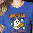 Haunted By Fractions Math Halloween Teacher Women's Heather T-Shirt Heather True Royal