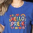Hello Pre-K Back To School Teacher Student Fun Graphic Tee Women's Heather T-Shirt Heather True Royal Hello Pre-K Back To School Teacher Student Fun Graphic Tee Women's Heather T-Shirt Heather True Royal