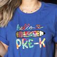 Hello Pre-K Pencil Teacher Student Tie Dye Women's Heather T-Shirt Heather True Royal