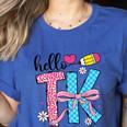Hello TK Transitional Kindergarten Back To School Teacher Women's Heather T-Shirt Heather True Royal