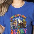 Inclusion Isn't Scary Ghost Mummy Halloween SLP Sped Teacher Women's Heather T-Shirt Heather True Royal Inclusion Isn't Scary Ghost Mummy Halloween SLP Sped Teacher Women's Heather T-Shirt Heather True Royal