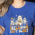 Inclusion Isn't Scary Mummy Boo Ghost Halloween SLP Teacher Women's Heather T-Shirt Heather True Royal Inclusion Isn't Scary Mummy Boo Ghost Halloween SLP Teacher Women's Heather T-Shirt Heather True Royal