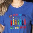 Its Okay To Feel All The Feels Mood Color Crayons Teacher Women's Heather T-Shirt Heather True Royal