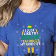 I Just Like To Teach Teaching My Favorite Christmas Teacher Women's Heather T-Shirt Heather True Royal