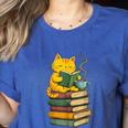 Kawaii Cats Lover Coffee Books Teacher Librarian Cat Women's Heather T-Shirt Heather True Royal