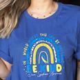 Be Kind Rainbow Down Syndrome Awareness Teacher Blue Yellow Women's Heather T-Shirt Heather True Royal