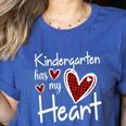 Kindergarten Has My Heart Buffalo Print Teacher Valentine Women's Heather T-Shirt Heather True Royal Kindergarten Has My Heart Buffalo Print Teacher Valentine Women's Heather T-Shirt Heather True Royal
