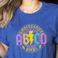 Kindergarten Rocks ABCD Back To School Rock Teacher Women's Heather T-Shirt Heather True Royal