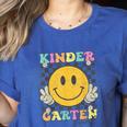 Kindergarten Squad Smile Face Teachers Kids Back To School Women's Heather T-Shirt Heather True Royal