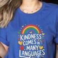 Kindness Comes In Many Languages ESL English Teacher Women's Heather T-Shirt Heather True Royal Kindness Comes In Many Languages ESL English Teacher Women's Heather T-Shirt Heather True Royal
