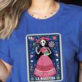 La Maestra Halloween Mexican Bingo Card Teacher Lottery Card Women's Heather T-Shirt Heather True Royal La Maestra Halloween Mexican Bingo Card Teacher Lottery Card Women's Heather T-Shirt Heather True Royal