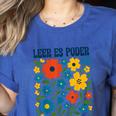 Leer Es Poder Cute Floral Boho Spanish Teacher Reading Women's Heather T-Shirt Heather True Royal Leer Es Poder Cute Floral Boho Spanish Teacher Reading Women's Heather T-Shirt Heather True Royal