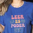 Leer Es Poder Groovy Spanish Teacher Bilingual Maestra Men Women Women's Heather T-Shirt Heather True Royal Leer Es Poder Groovy Spanish Teacher Bilingual Maestra Men Women Women's Heather T-Shirt Heather True Royal