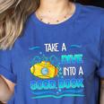 Librarian Teacher Dive Into A Good Book Reading Premium Tri-Blend Women's Heather T-Shirt Heather True Royal Librarian Teacher Dive Into A Good Book Reading Premium Tri-Blend Women's Heather T-Shirt Heather True Royal