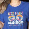 Most Likely To Read Books All Summer Teacher Student Women's Heather T-Shirt Heather True Royal