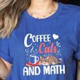 I Love Math Cats And Coffee Heart Mathematics Teacher Women's Heather T-Shirt Heather True Royal