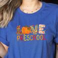 Love Preschool Happy Fall Thanksgiving Women Teacher Women's Heather T-Shirt Heather True Royal Love Preschool Happy Fall Thanksgiving Women Teacher Women's Heather T-Shirt Heather True Royal