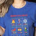 Merry Syllables Teacher Christmas Educational Kids Women's Heather T-Shirt Heather True Royal Merry Syllables Teacher Christmas Educational Kids Women's Heather T-Shirt Heather True Royal