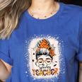 Messy Bun Spooky Teacher Bleached Halloween Teachers Women's Heather T-Shirt Heather True Royal