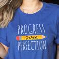 Motivational Progress Over Perfection Back To School Teacher Women's Heather T-Shirt Heather True Royal Motivational Progress Over Perfection Back To School Teacher Women's Heather T-Shirt Heather True Royal