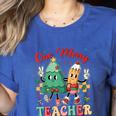One Merry Teacher Groovy Christmas Tree Pjs Xmas Teacher Women's Heather T-Shirt Heather True Royal