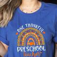 One Thankful Preschool Teacher Thanksgiving Rainbow Women's Heather T-Shirt Heather True Royal