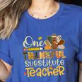 One Thankful Substitute Teacher Turkey Leopard Thanksgiving For Men Women Women's Heather T-Shirt Heather True Royal