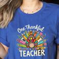 One Thankful Teacher Cute Thanksgiving Turkey School Women's Heather T-Shirt Heather True Royal